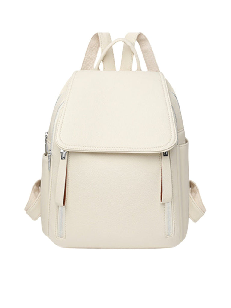 Sac à dos femme, sac PU, petit format, compartiment ordinateur, résistant, usage quotidien, modèle Floride - Sac à dos - Blanc