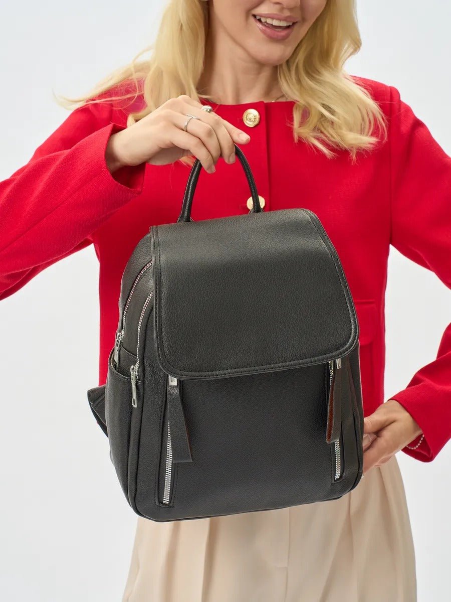 Sac à dos femme, sac PU, petit format, compartiment ordinateur, résistant, usage quotidien, modèle Floride - Sac à dos - Noir