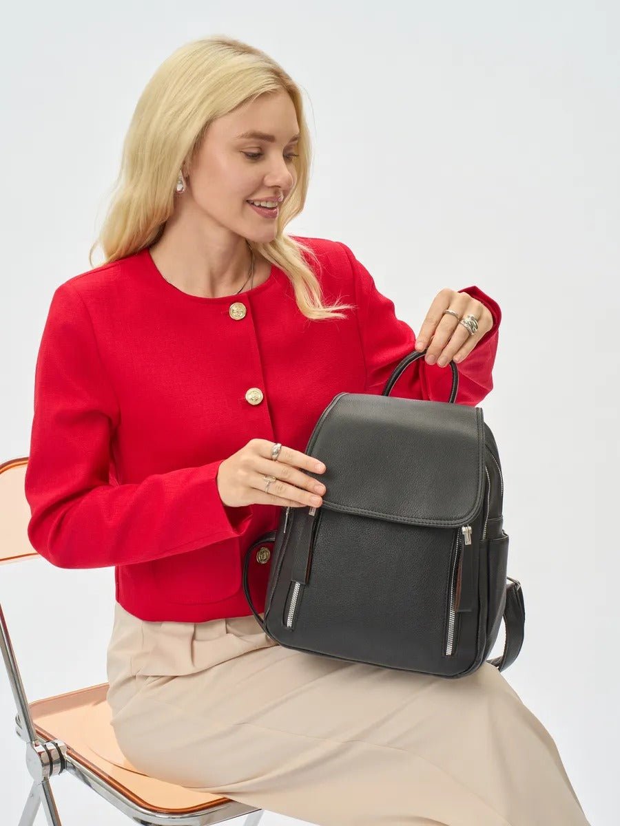 Sac à dos femme, sac PU, petit format, compartiment ordinateur, résistant, usage quotidien, modèle Floride - Sac à dos - Noir