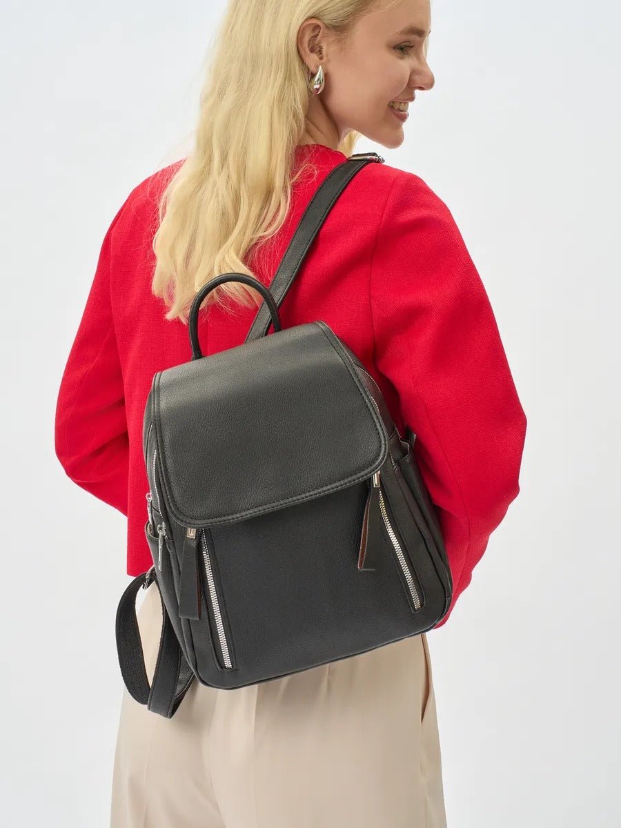 Sac à dos femme, sac PU, petit format, compartiment ordinateur, résistant, usage quotidien, modèle Floride - Sac à dos - Noir
