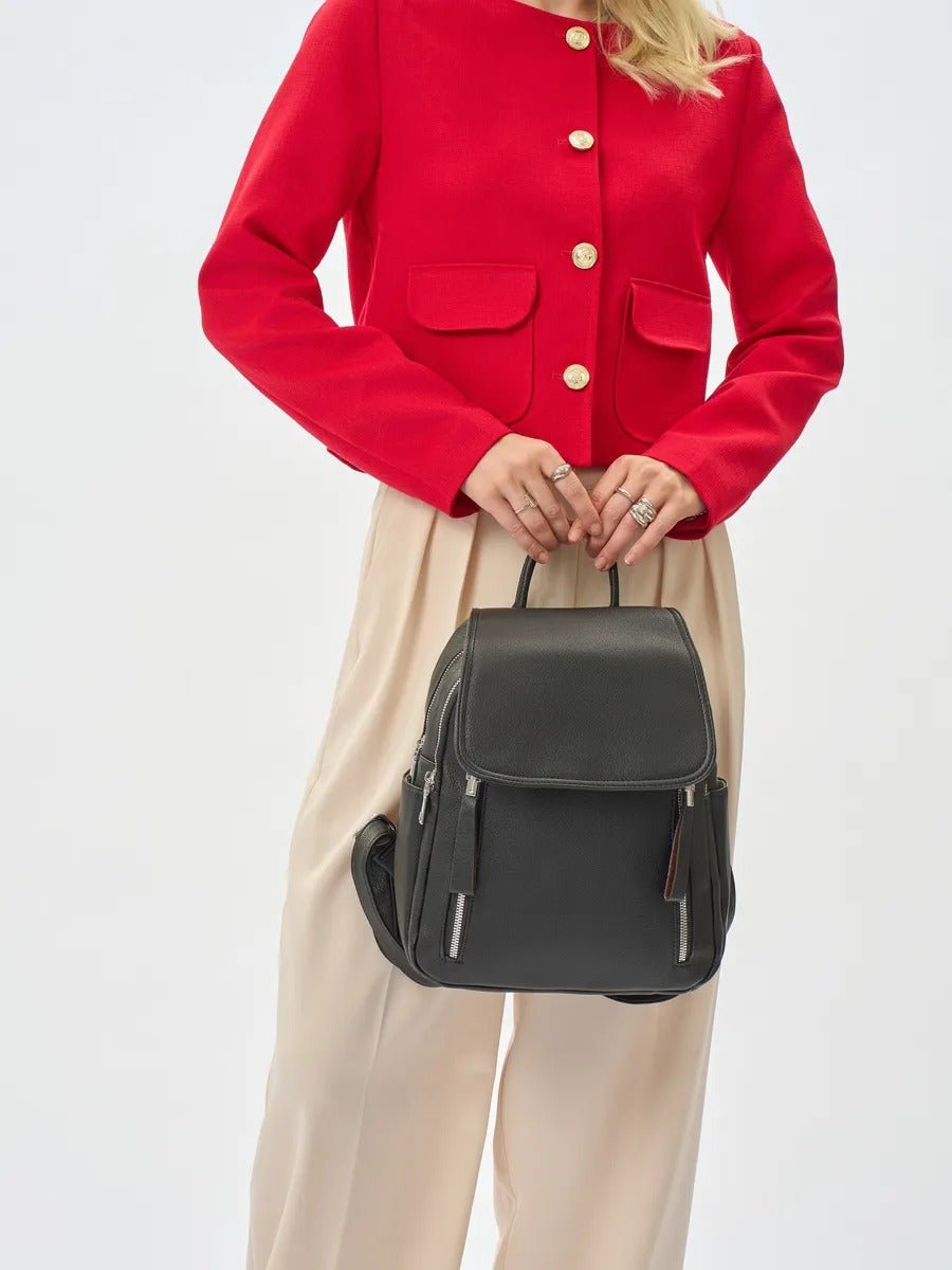 Sac à dos femme, sac PU, petit format, compartiment ordinateur, résistant, usage quotidien, modèle Floride - Sac à dos - Noir