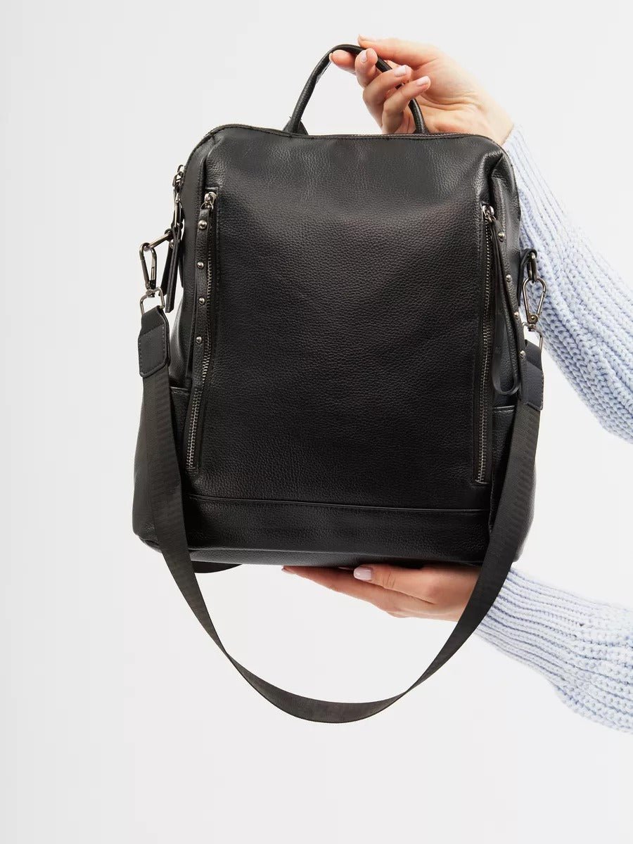 Sac à dos femme, sac transformable, grand sac noir, sac à main bandoulière, sac multiporté urbain, modèle Cesarie - Sac à dos - Noir