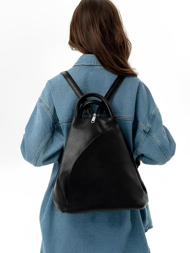 Sac à dos femme, simili vegan, léger, grande capacité, usage quotidien, modèle Tamara - Sac à dos - Noir