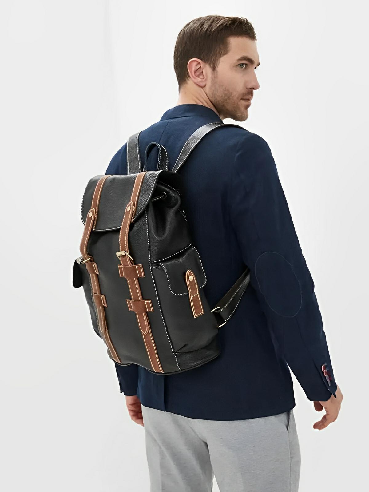 Sac à dos homme en cuir, imperméable, avec compartiment pour ordinateur, style urbain, modèle Hélios - Sac à dos - Café
