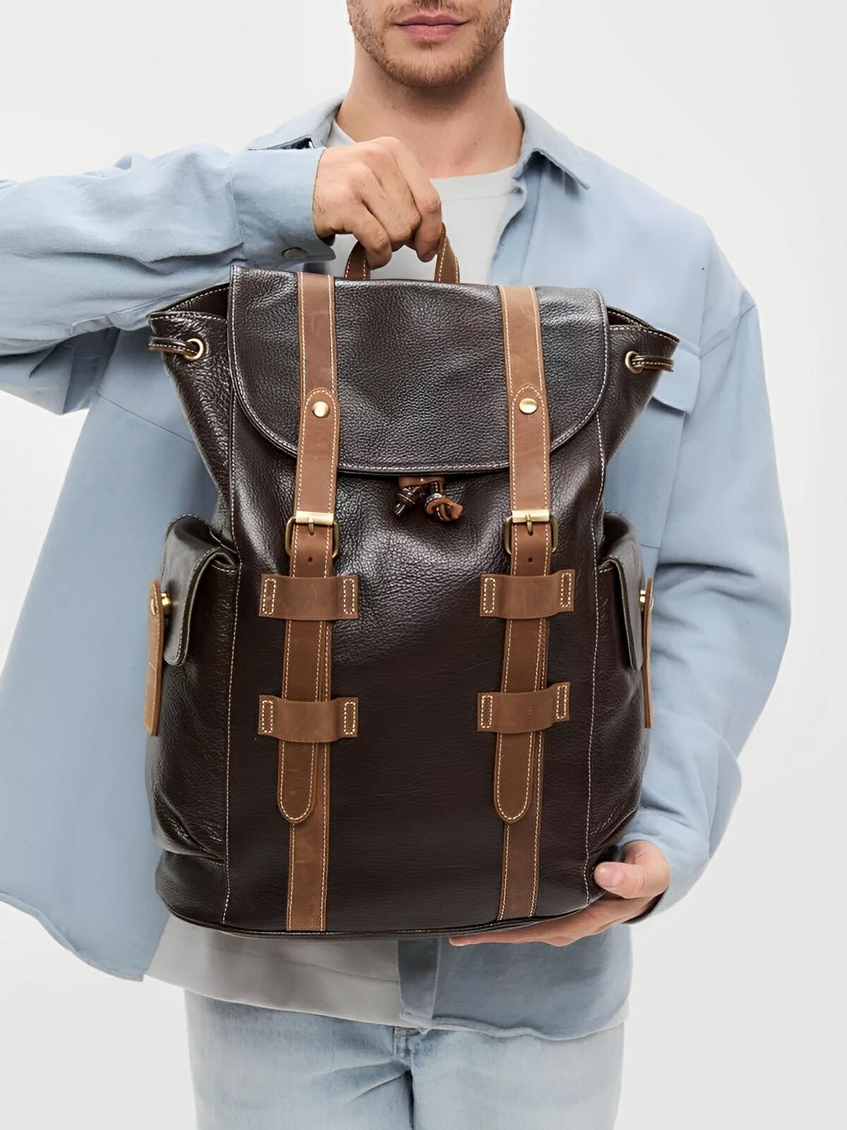 Sac à dos homme en cuir, imperméable, avec compartiment pour ordinateur, style urbain, modèle Hélios - Sac à dos - Café