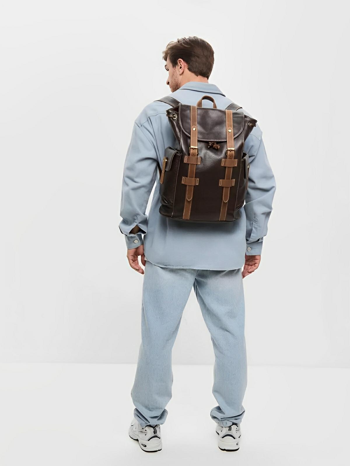 Sac à dos homme en cuir, imperméable, avec compartiment pour ordinateur, style urbain, modèle Hélios - Sac à dos - Café