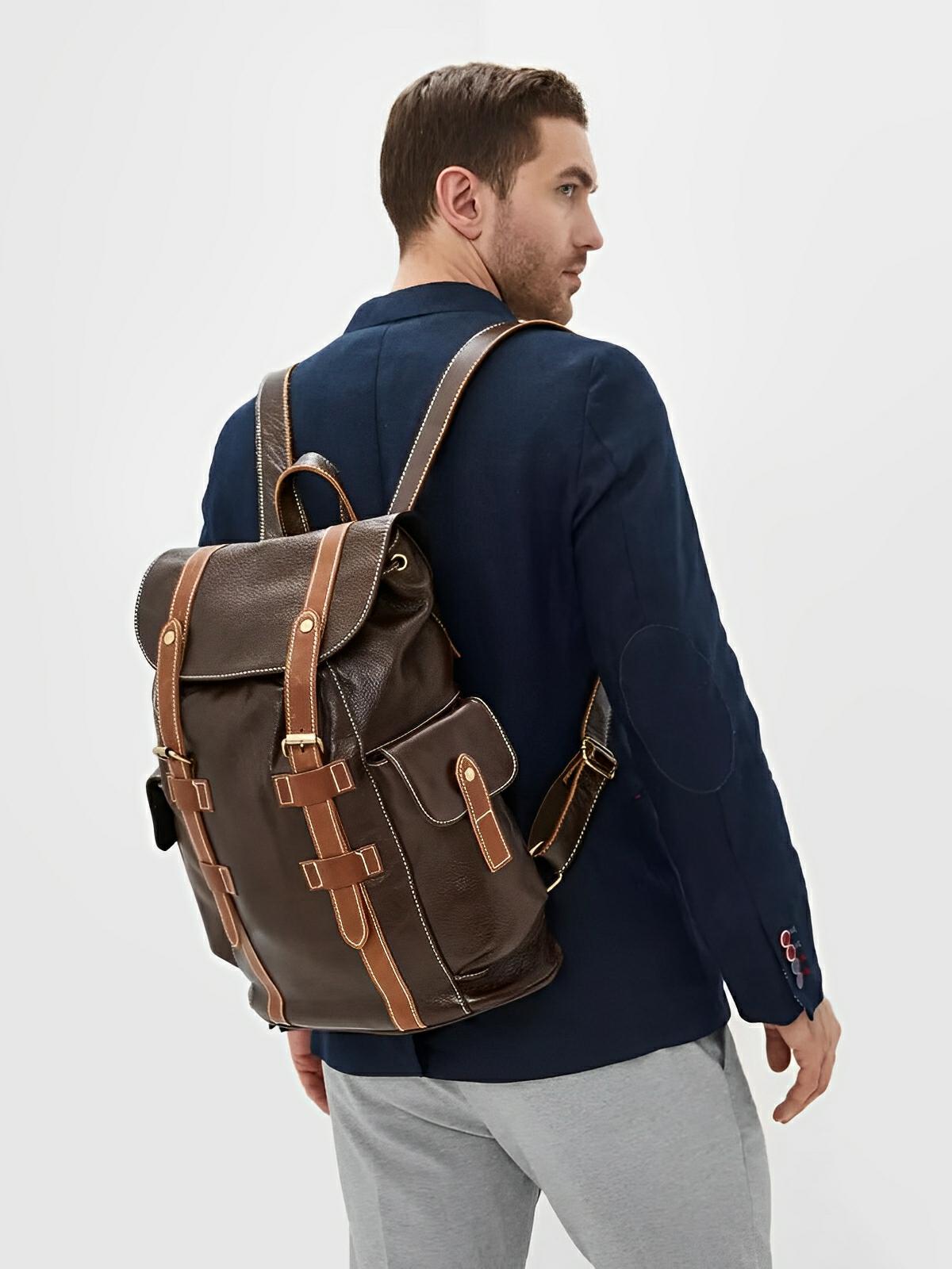 Sac à dos homme en cuir, imperméable, avec compartiment pour ordinateur, style urbain, modèle Hélios - Sac à dos - Café