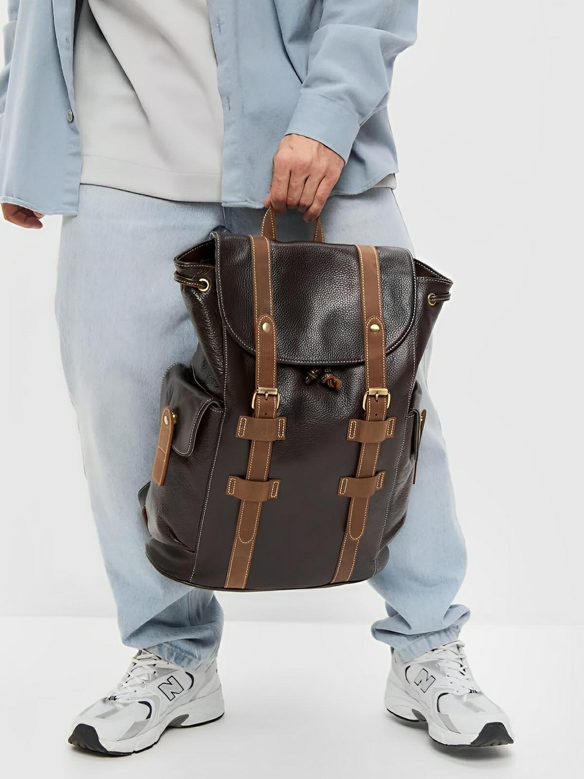 Sac à dos homme en cuir, imperméable, avec compartiment pour ordinateur, style urbain, modèle Hélios - Sac à dos - Café