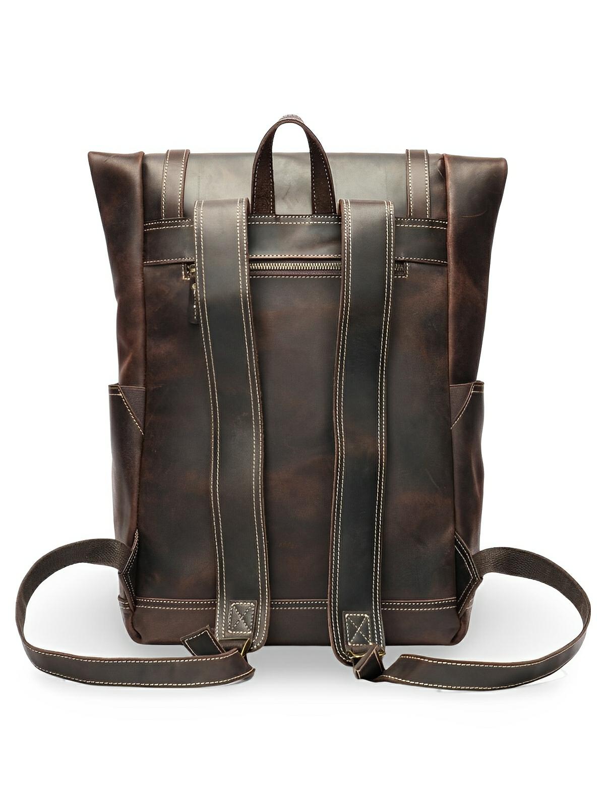 Sac à dos homme en cuir véritable, vintage et robuste, modèle Gervais - Sac à dos - Marron