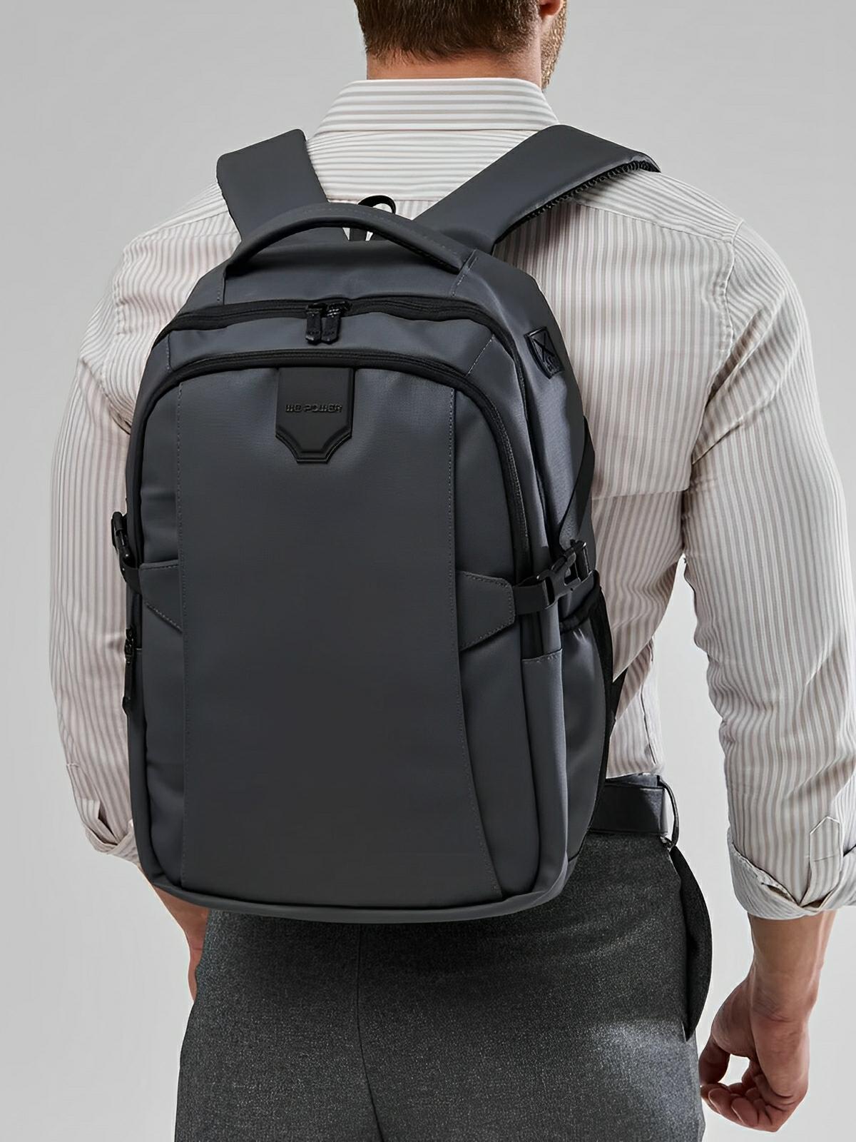 Sac à dos homme grande capacité, multi - compartiments, port USB, imperméable, design ergonomique, modèle Léos - Sac à dos - Gris