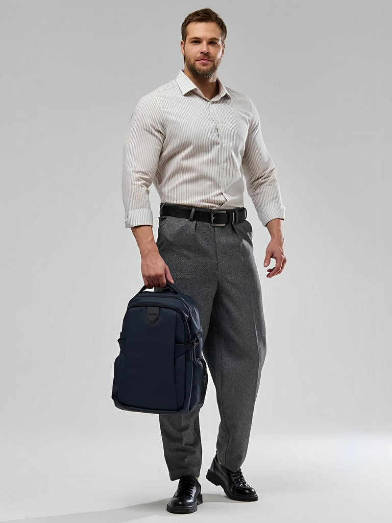 Sac à dos homme grande capacité, multi - compartiments, port USB, imperméable, design ergonomique, modèle Léos - Sac à dos - Bleu