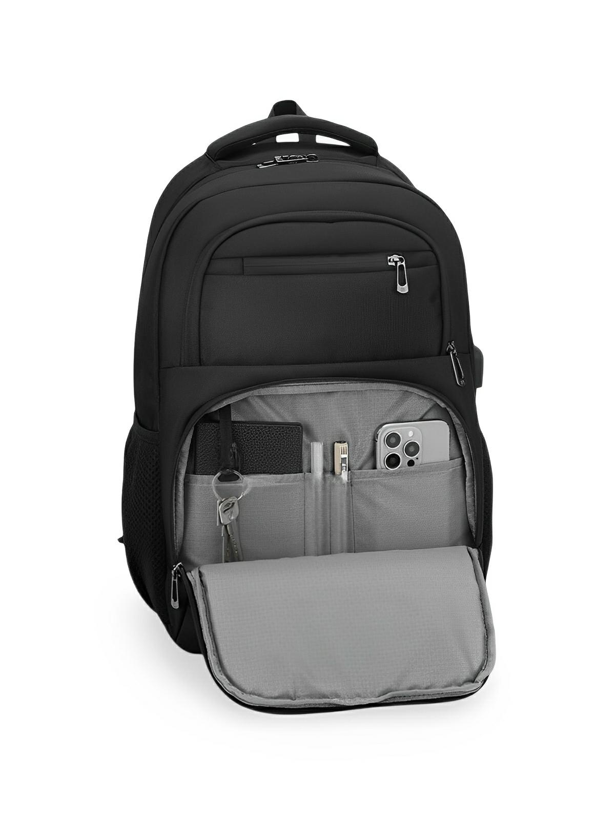 Sac à dos idéal, grande capacité, port USB, dos ergonomique et multiples rangements, modèle John - Sac à dos - Noir