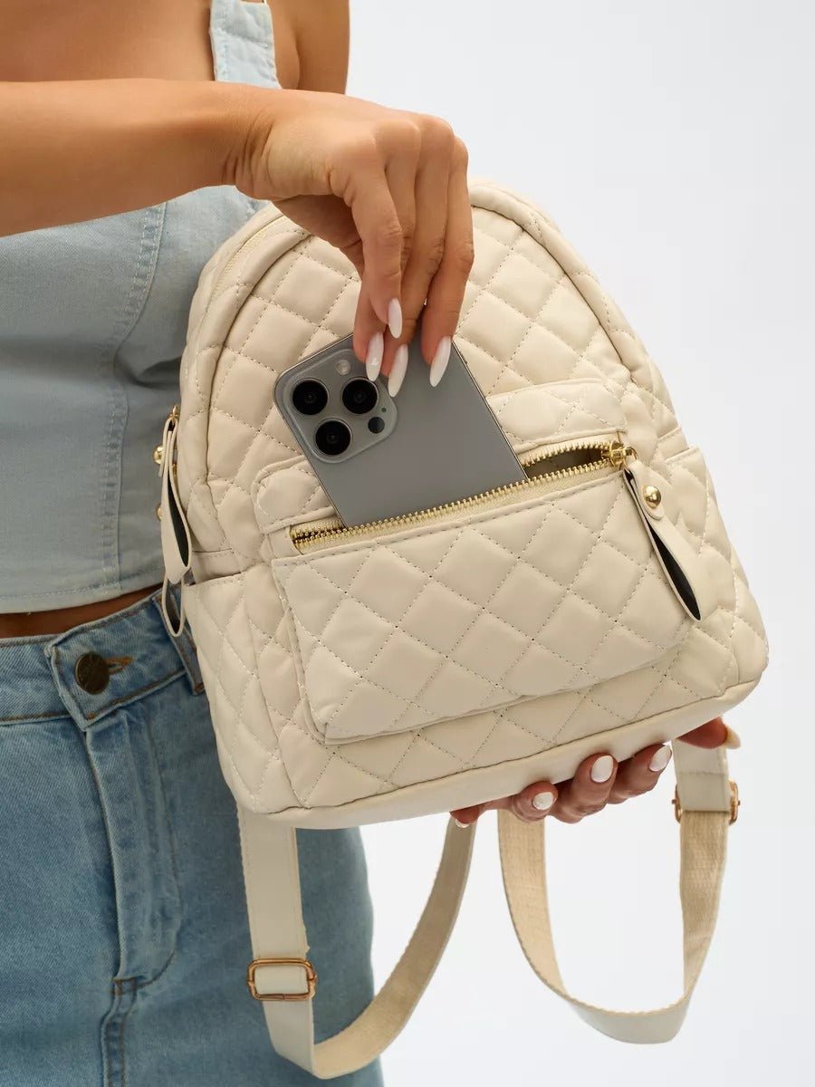 Sac à dos matelassé femme, petit sac à dos chic, sac à dos tendance y2k, mini sac à dos léger, pratique au quotidien, modèle Ode - Sac à dos - Blanc