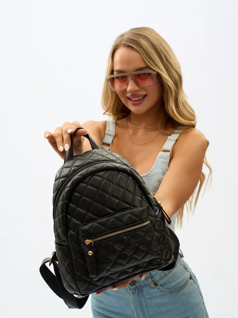 Sac à dos matelassé femme, petit sac à dos chic, sac à dos tendance y2k, mini sac à dos léger, pratique au quotidien, modèle Ode - Sac à dos - Noir
