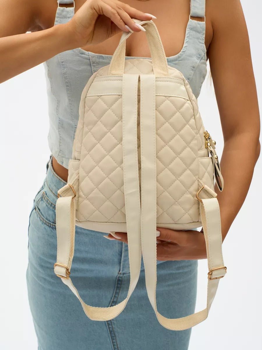 Sac à dos matelassé femme, petit sac à dos chic, sac à dos tendance y2k, mini sac à dos léger, pratique au quotidien, modèle Ode - Sac à dos - Blanc