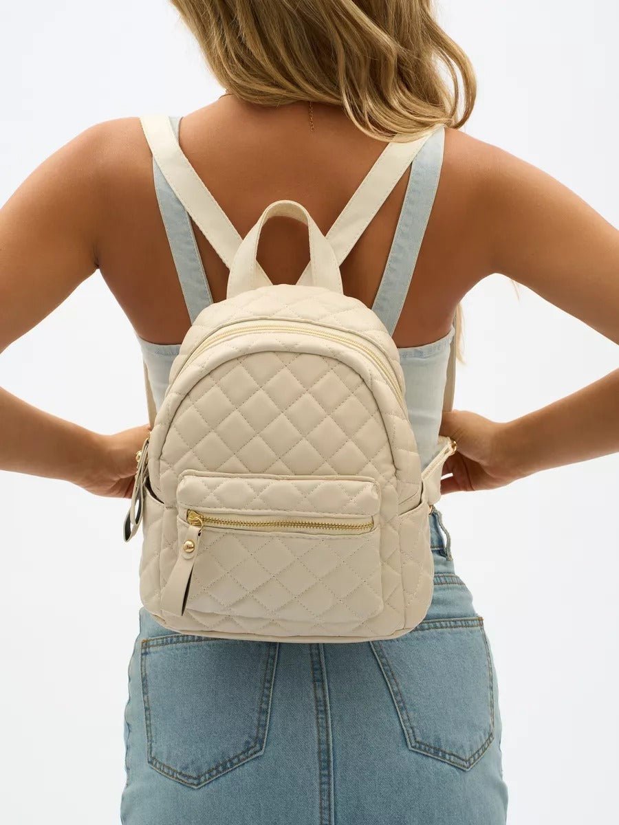 Sac à dos matelassé femme, petit sac à dos chic, sac à dos tendance y2k, mini sac à dos léger, pratique au quotidien, modèle Ode - Sac à dos - Blanc