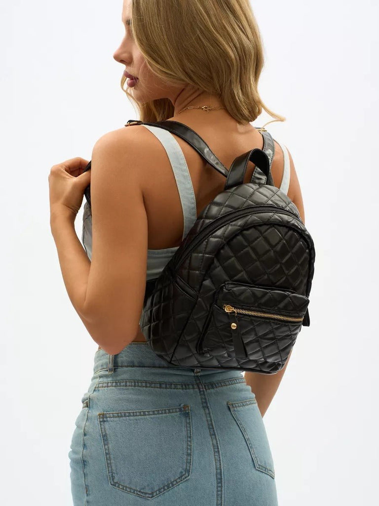 Sac à dos matelassé femme, petit sac à dos chic, sac à dos tendance y2k, mini sac à dos léger, pratique au quotidien, modèle Ode - Sac à dos - Noir