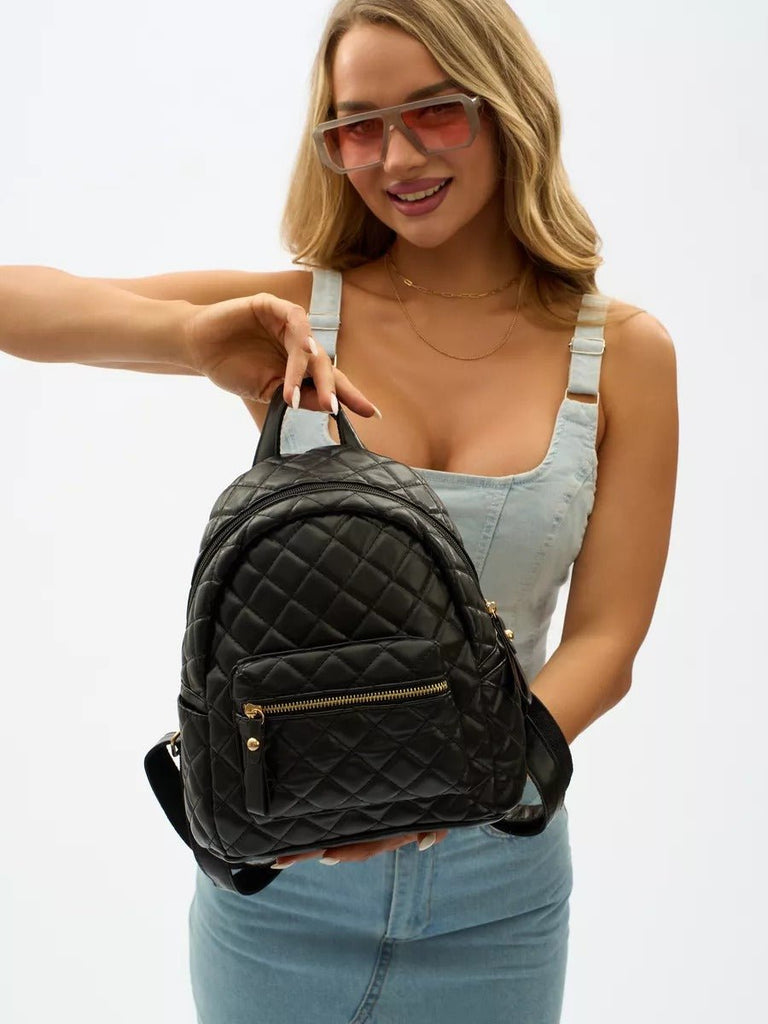 Sac à dos matelassé femme, petit sac à dos chic, sac à dos tendance y2k, mini sac à dos léger, pratique au quotidien, modèle Ode - Sac à dos - Noir