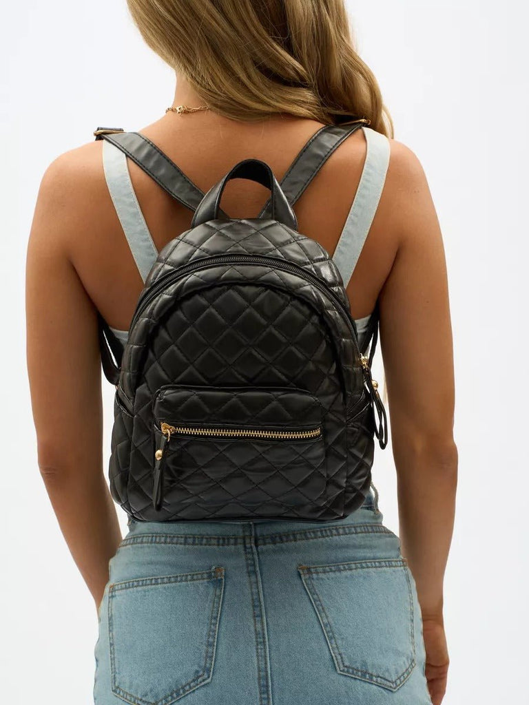 Sac à dos matelassé femme, petit sac à dos chic, sac à dos tendance y2k, mini sac à dos léger, pratique au quotidien, modèle Ode - Sac à dos - Noir