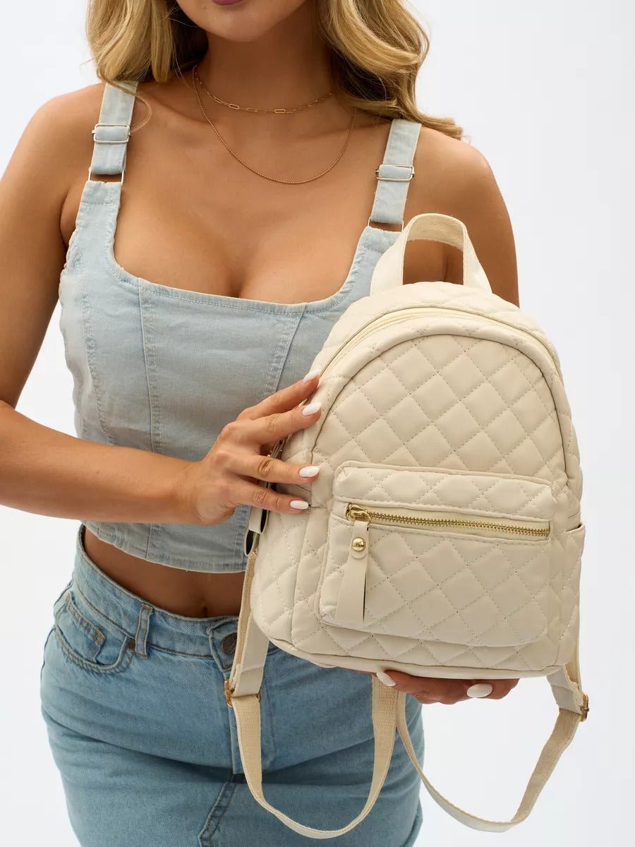 Sac à dos matelassé femme, petit sac à dos chic, sac à dos tendance y2k, mini sac à dos léger, pratique au quotidien, modèle Ode - Sac à dos - Blanc