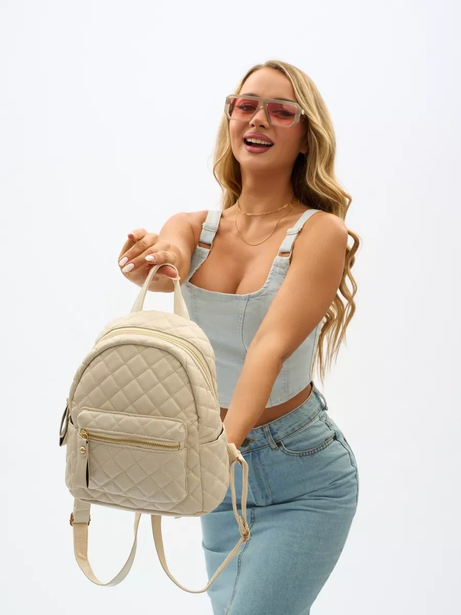 Sac à dos matelassé femme, petit sac à dos chic, sac à dos tendance y2k, mini sac à dos léger, pratique au quotidien, modèle Ode - Sac à dos - Blanc