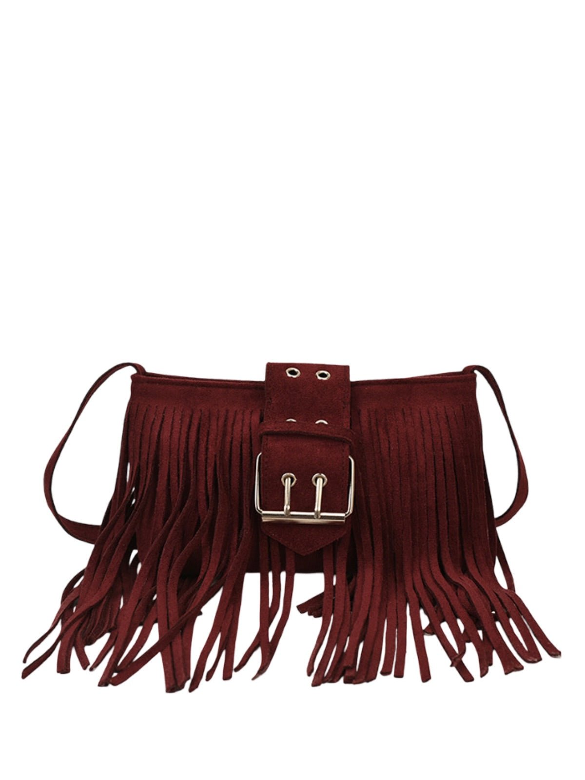 Sac à main à franges, forme rectangulaire, bandoulière réglable, style bohème, fermeture zippée, modèle Leneri - Sac à main - Bordeaux