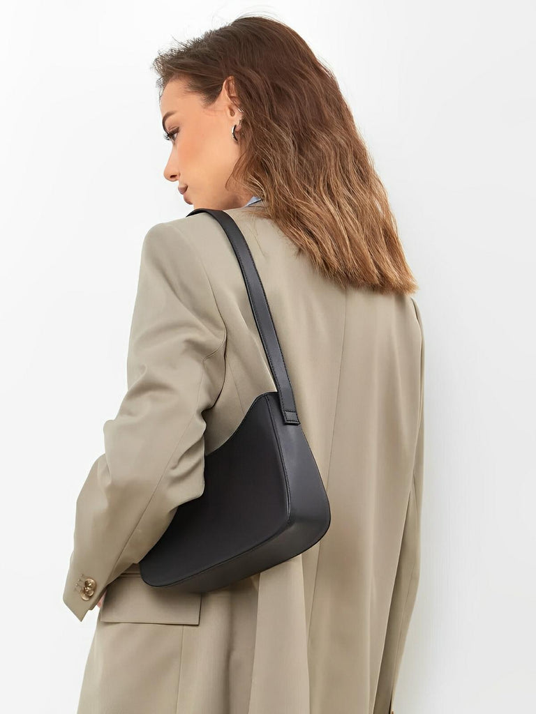 Sac à main baguette femme, bandoulière réglable, petit format, fermeture éclair, style minimaliste, modèle Ciah - Sac à main - Noir