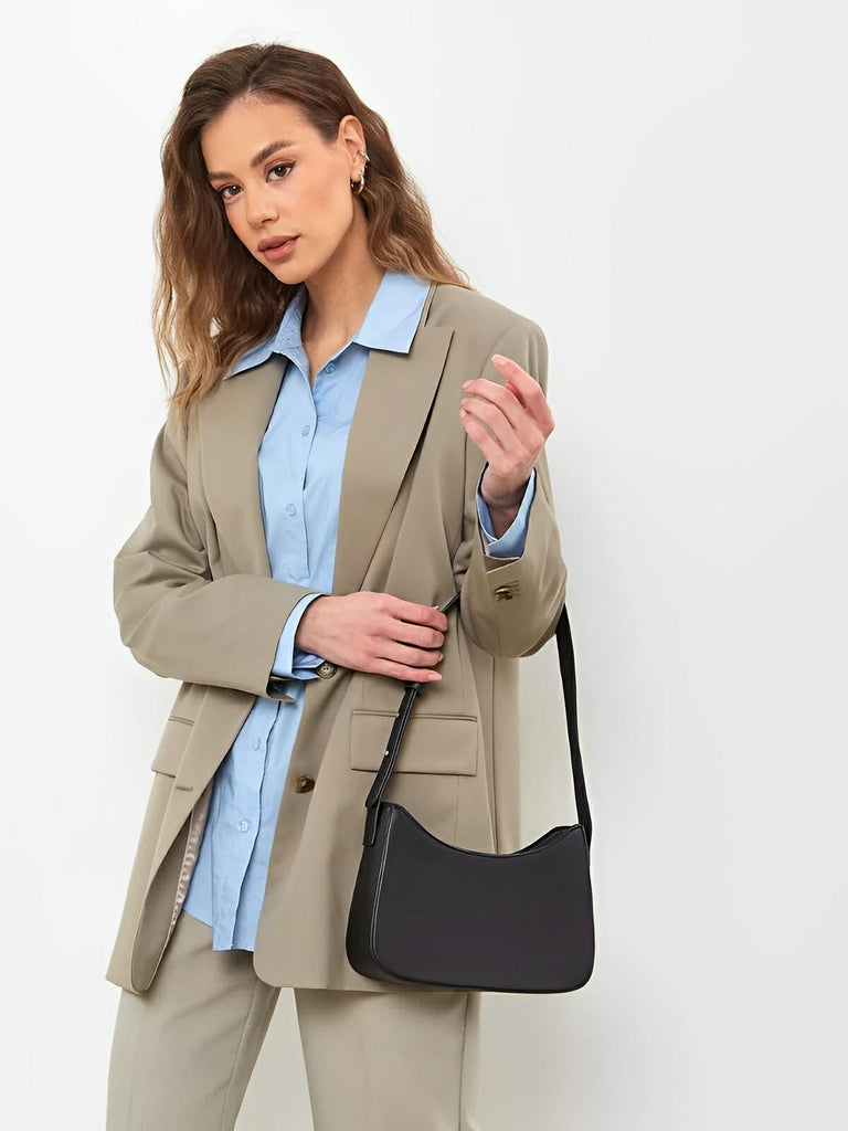Sac à main baguette femme, bandoulière réglable, petit format, fermeture éclair, style minimaliste, modèle Ciah - Sac à main - Noir