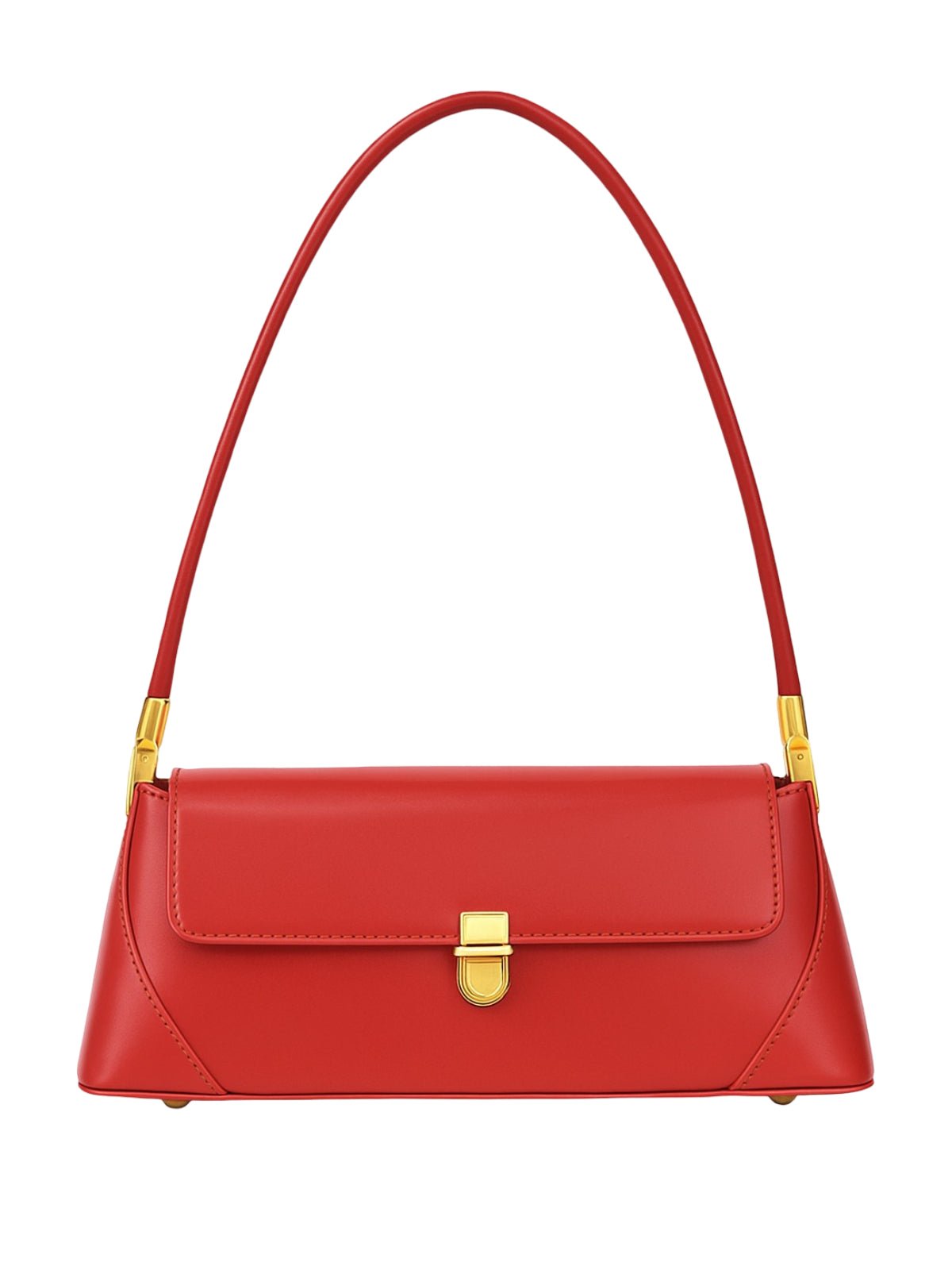 Sac à main baguette femme, sac bandoulière femme, sac épaule vintage, petit sac rigide, sac fermeture dorée, sac chic, modèle Ingrid - Sac à main - Rouge