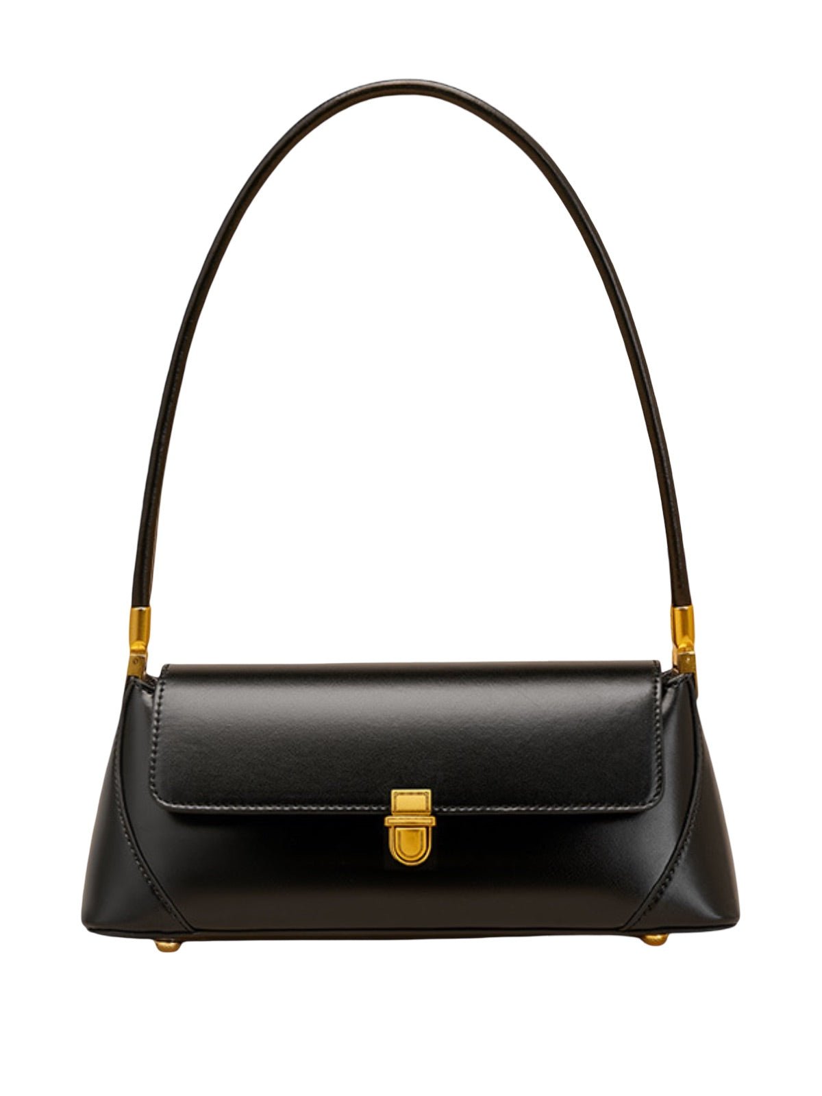 Sac à main baguette femme, sac bandoulière femme, sac épaule vintage, petit sac rigide, sac fermeture dorée, sac chic, modèle Ingrid - Sac à main - Noir