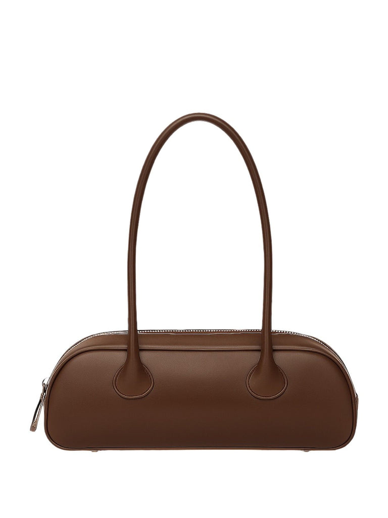 Sac à main bandoulière baguette femme, petit format, forme allongée, poignée longue, format chic moderne, modèle Noyale - Sac à main - Café