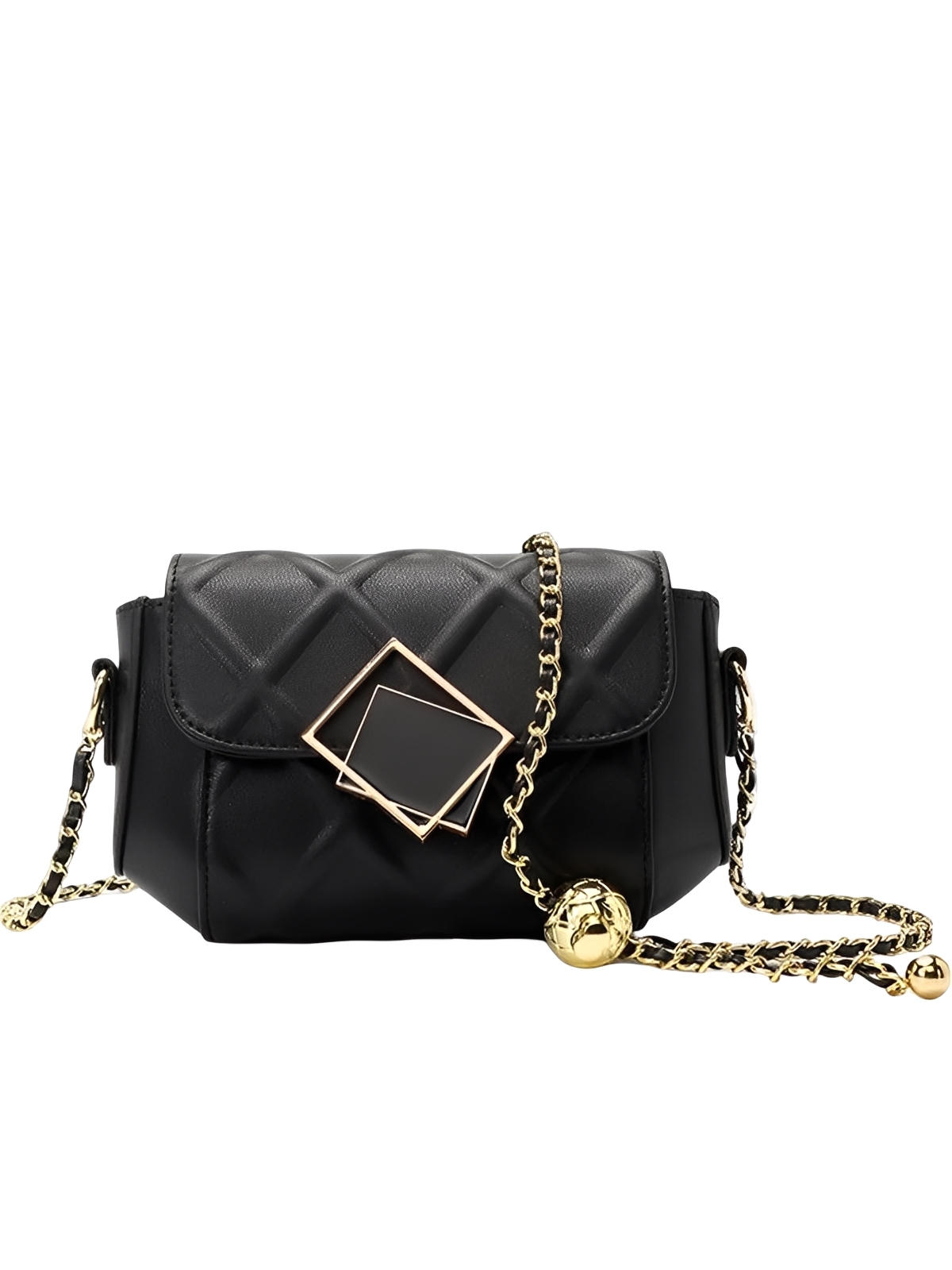 Sac à main bandoulière en cuir, chaîne dorée réglable, design géométrique, matelassé chic, sac femme noir ou blanc, modèle Junie - Sac à main - Noir