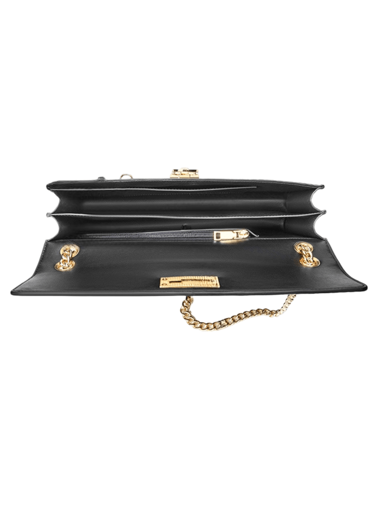 Sac à main bandoulière femme, effet croco, chaîne dorée, format rectangulaire, style chic, sac rabat, modèle Savine - Sac à main - Noir