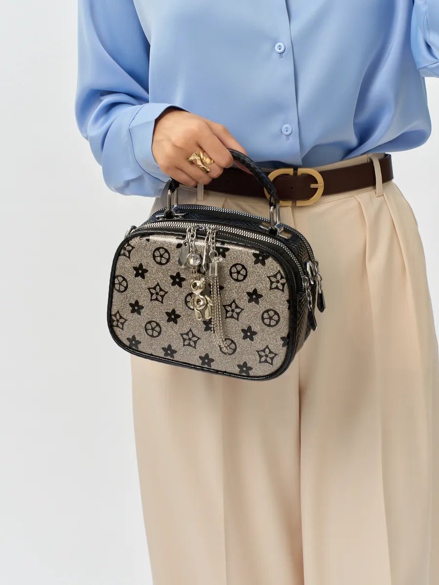 Sac à main bandoulière femme, sac à main à motif brillant, sac porté travers compact, chic fantaisie, mini sac rigide, modèle Audrey - Sac à main - Style 2