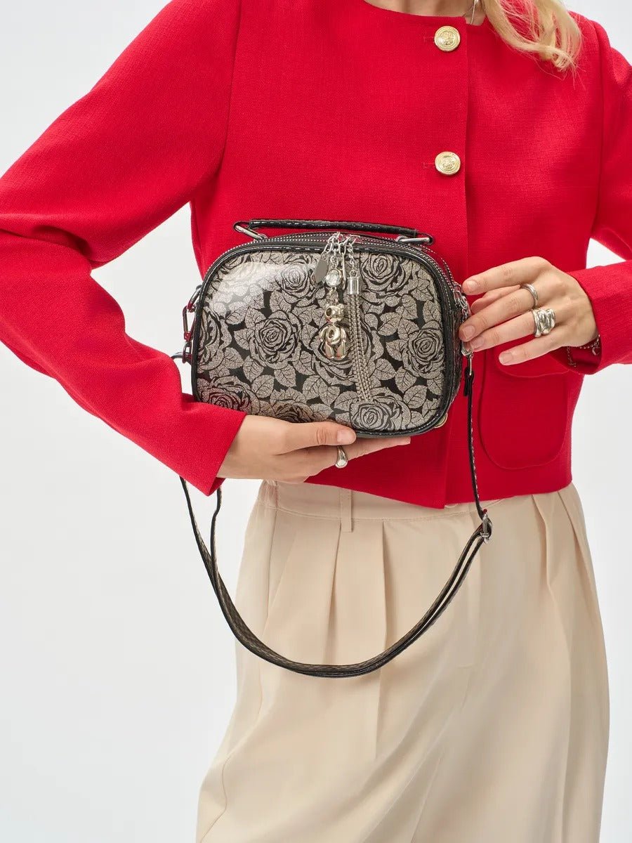 Sac à main bandoulière femme, sac à main à motif brillant, sac porté travers compact, chic fantaisie, mini sac rigide, modèle Audrey - Sac à main - Style 1