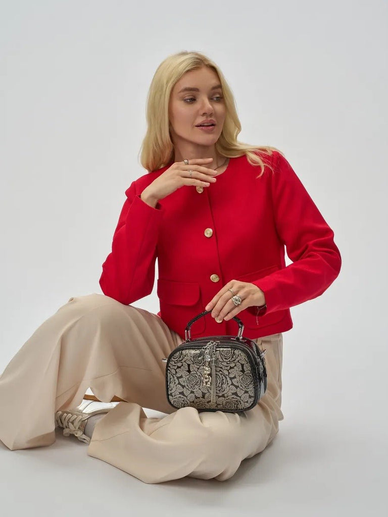 Sac à main bandoulière femme, sac à main à motif brillant, sac porté travers compact, chic fantaisie, mini sac rigide, modèle Audrey - Sac à main - Style 1