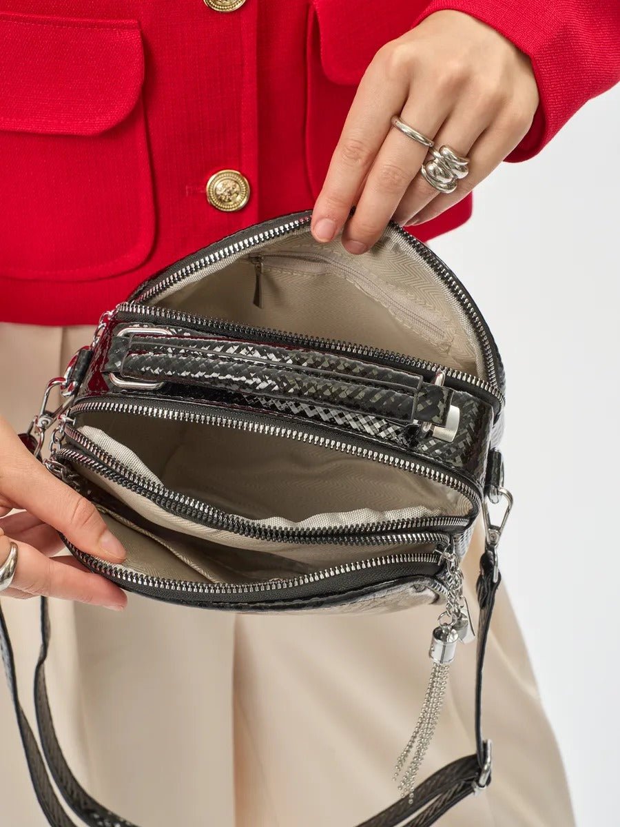 Sac à main bandoulière femme, sac à main à motif brillant, sac porté travers compact, chic fantaisie, mini sac rigide, modèle Audrey - Sac à main - Style 1
