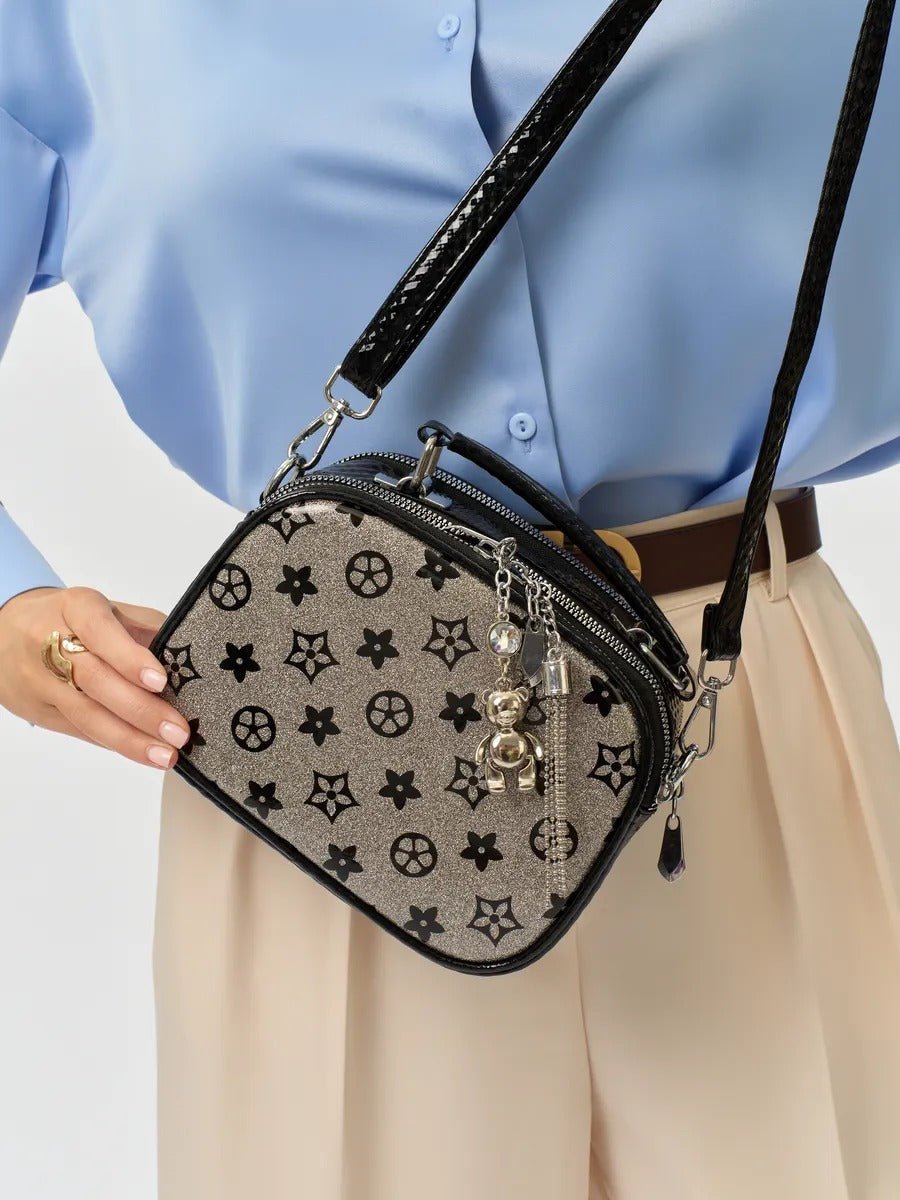 Sac à main bandoulière femme, sac à main à motif brillant, sac porté travers compact, chic fantaisie, mini sac rigide, modèle Audrey - Sac à main - Style 2