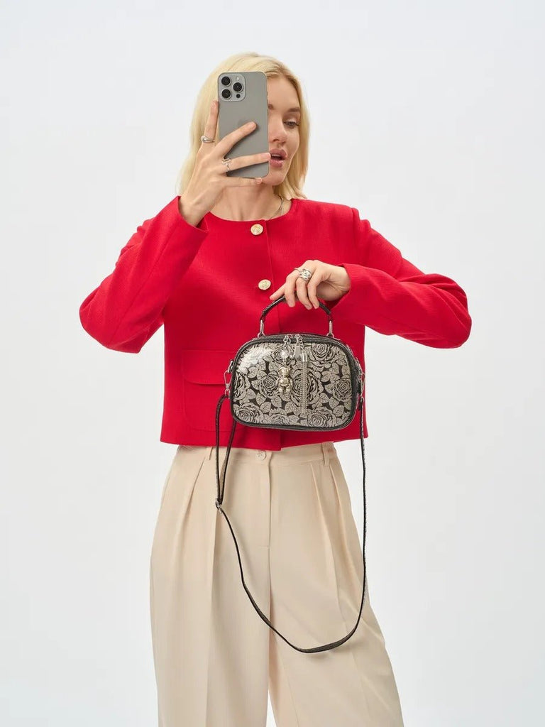Sac à main bandoulière femme, sac à main à motif brillant, sac porté travers compact, chic fantaisie, mini sac rigide, modèle Audrey - Sac à main - Style 1