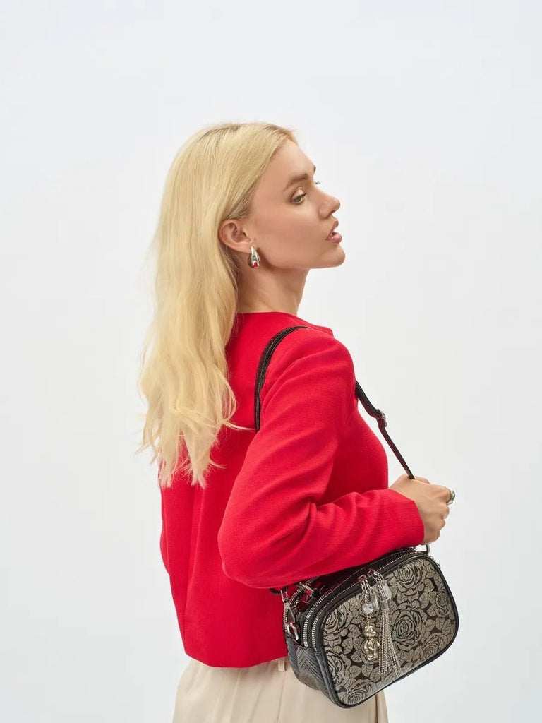 Sac à main bandoulière femme, sac à main à motif brillant, sac porté travers compact, chic fantaisie, mini sac rigide, modèle Audrey - Sac à main - Style 1