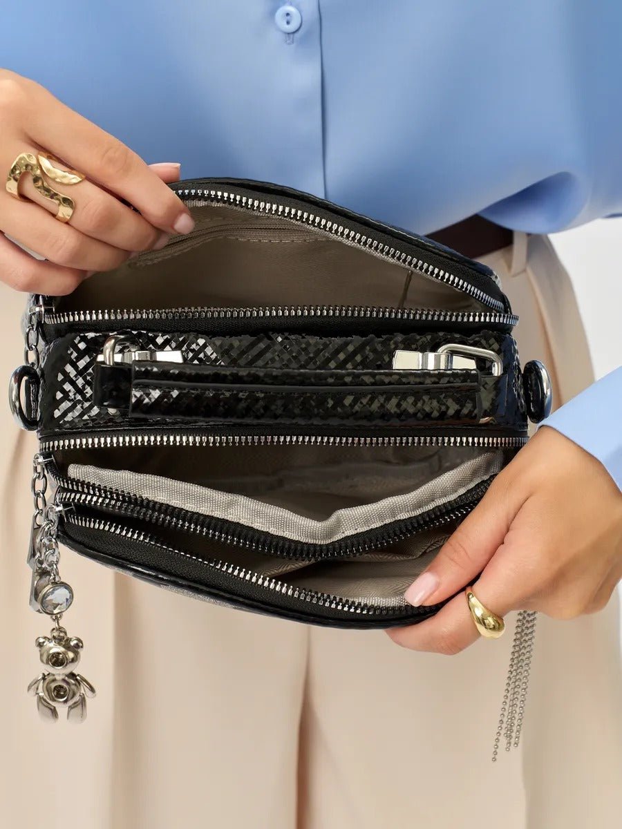 Sac à main bandoulière femme, sac à main à motif brillant, sac porté travers compact, chic fantaisie, mini sac rigide, modèle Audrey - Sac à main - Style 2