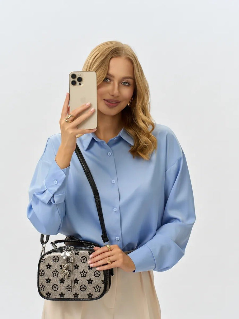 Sac à main bandoulière femme, sac à main à motif brillant, sac porté travers compact, chic fantaisie, mini sac rigide, modèle Audrey - Sac à main - Style 2