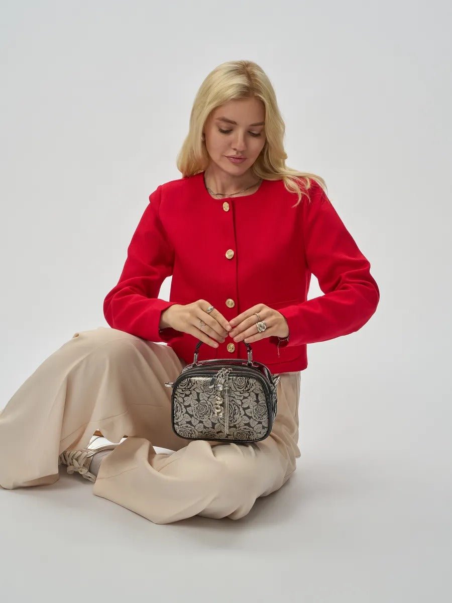 Sac à main bandoulière femme, sac à main à motif brillant, sac porté travers compact, chic fantaisie, mini sac rigide, modèle Audrey - Sac à main - Style 1