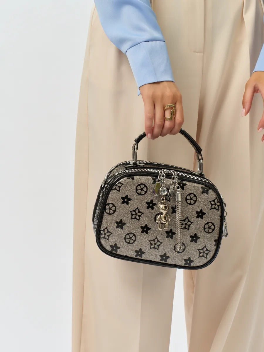 Sac à main bandoulière femme, sac à main à motif brillant, sac porté travers compact, chic fantaisie, mini sac rigide, modèle Audrey - Sac à main - Style 2