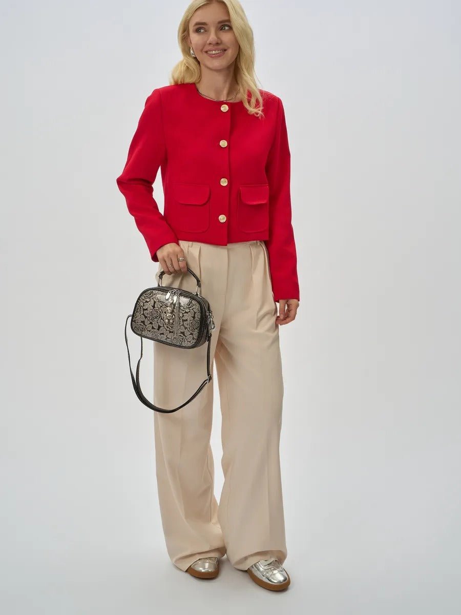 Sac à main bandoulière femme, sac à main à motif brillant, sac porté travers compact, chic fantaisie, mini sac rigide, modèle Audrey - Sac à main - Style 1