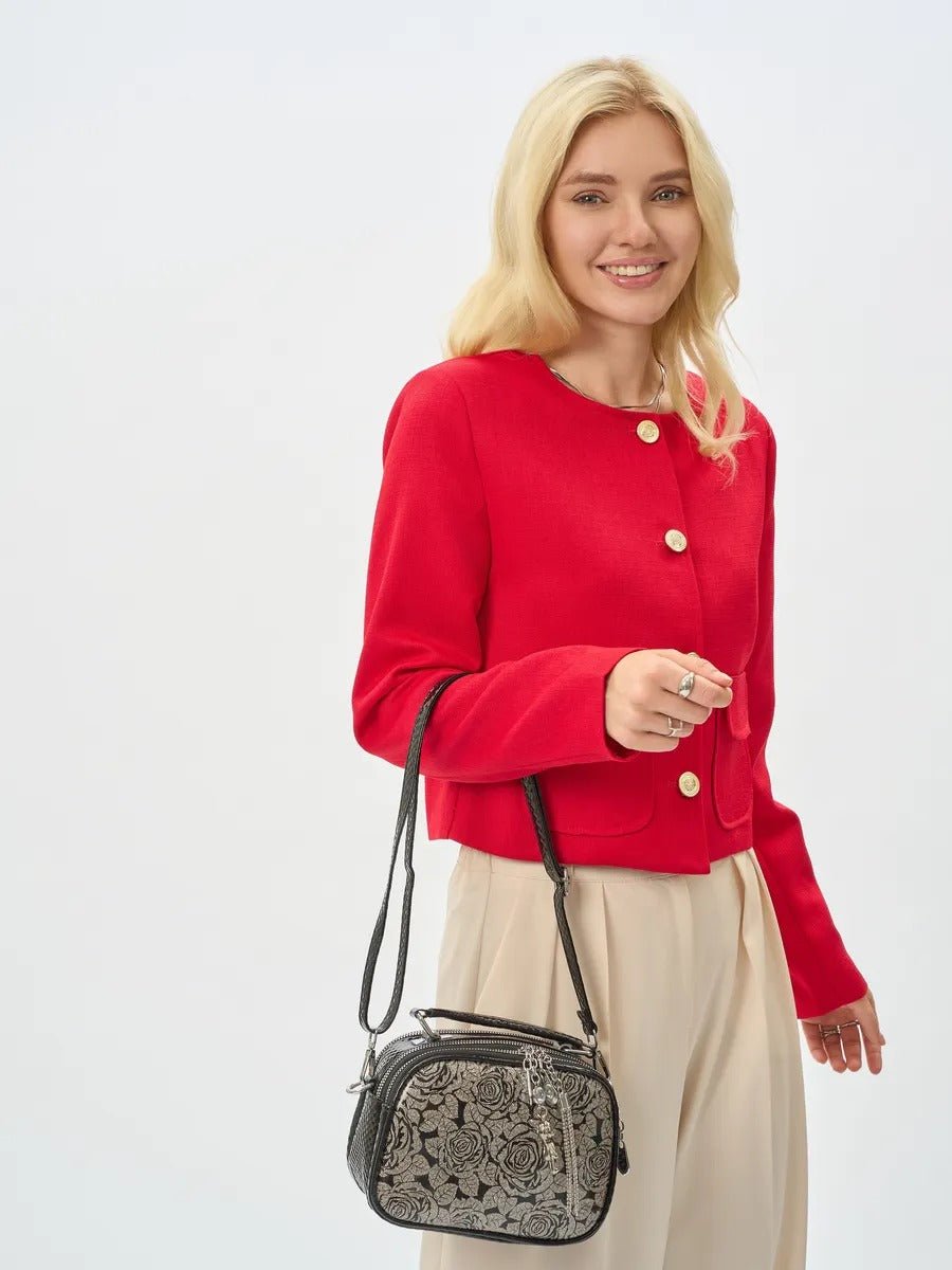 Sac à main bandoulière femme, sac à main à motif brillant, sac porté travers compact, chic fantaisie, mini sac rigide, modèle Audrey - Sac à main - Style 1