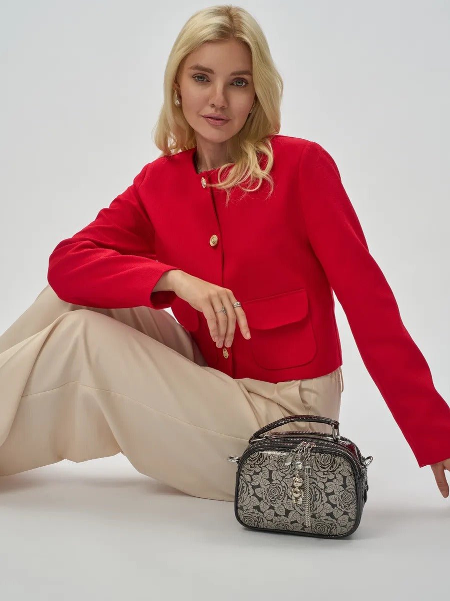 Sac à main bandoulière femme, sac à main à motif brillant, sac porté travers compact, chic fantaisie, mini sac rigide, modèle Audrey - Sac à main - Style 1