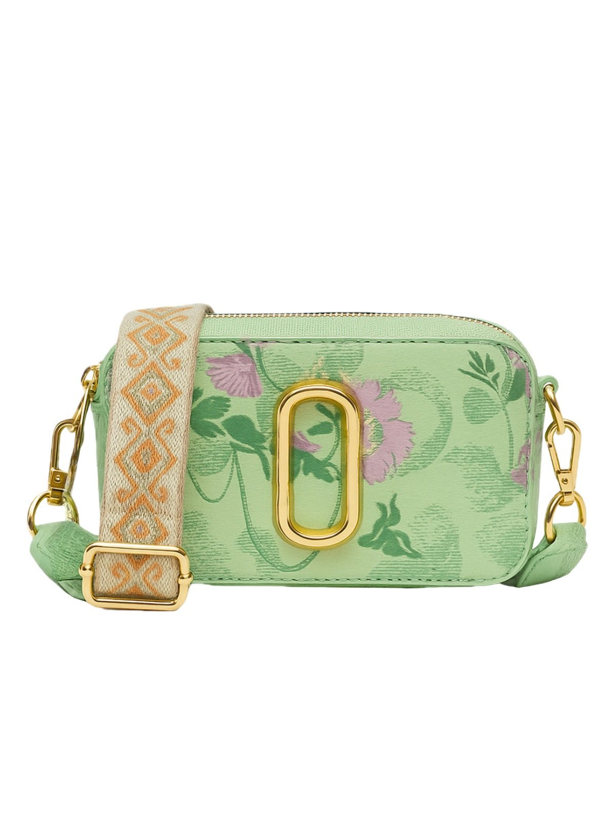Sac à main bandoulière vert pastel, imprimé floral, mini format, fermeture zippée, bandoulière réglable, modèle Goliva - Sac à main - Vert
