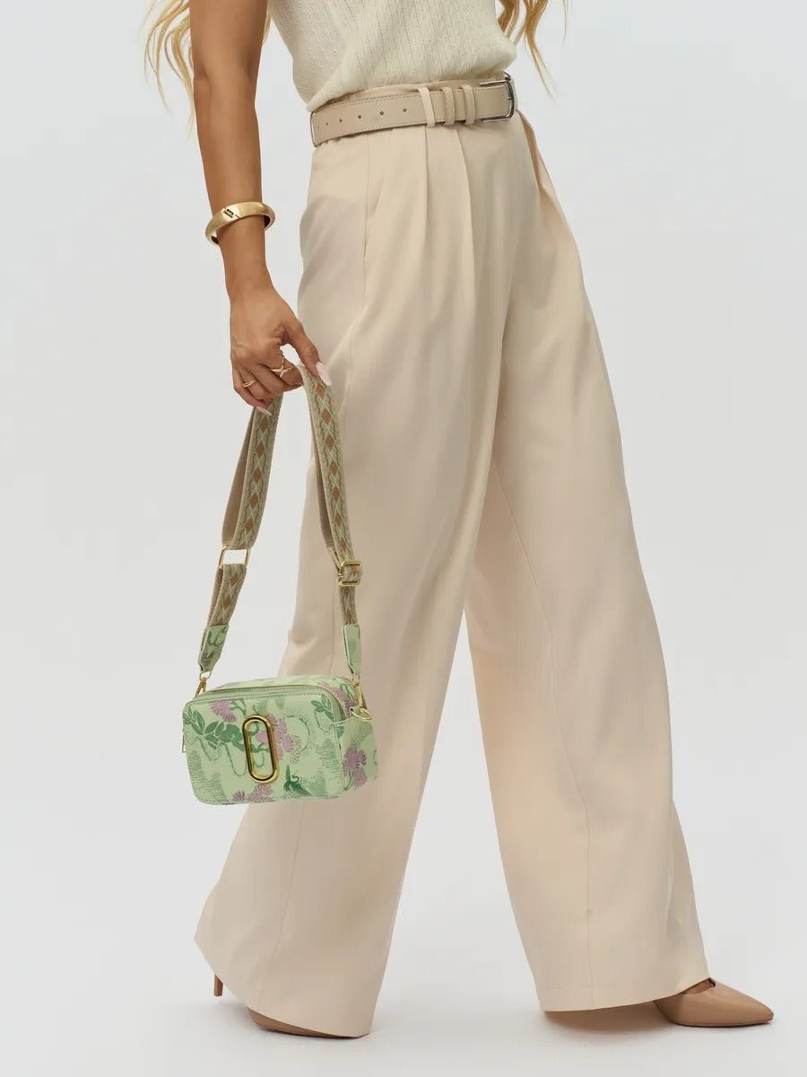 Sac à main bandoulière vert pastel, imprimé floral, mini format, fermeture zippée, bandoulière réglable, modèle Goliva - Sac à main - Vert