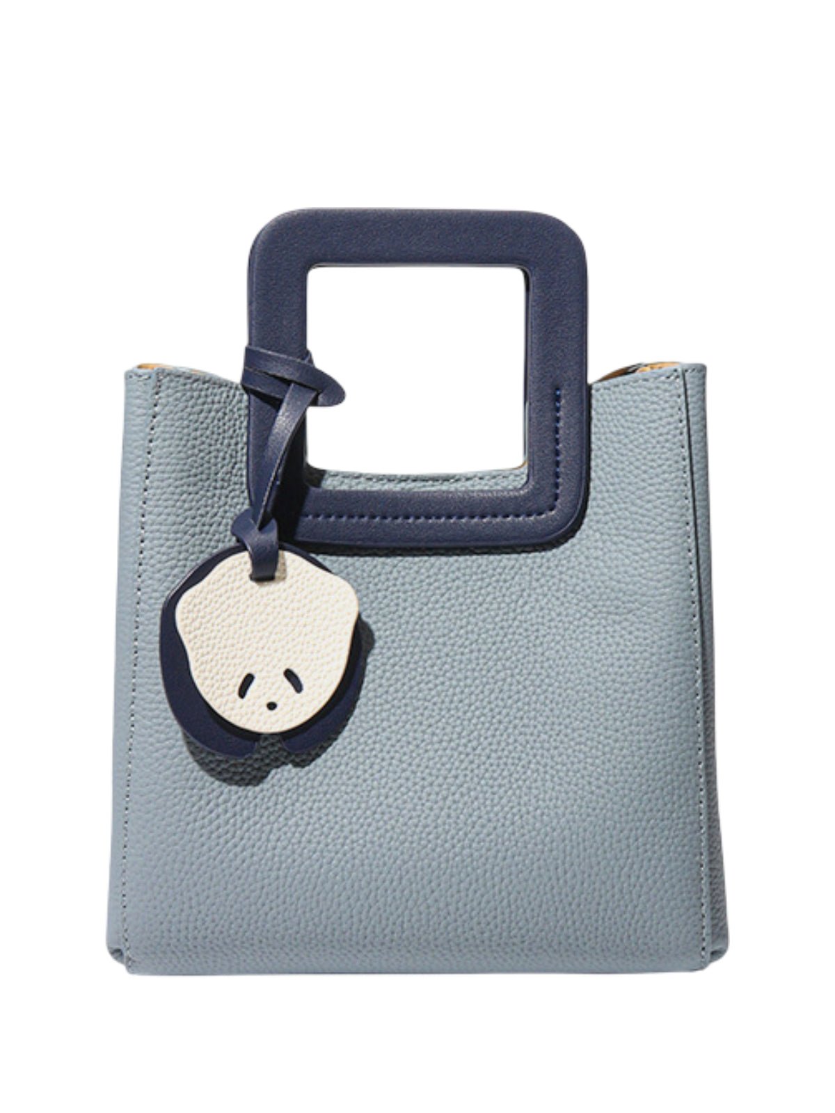 Sac à main bleu en cuir, poignée carrée, bandoulière réglable, format trapèze, charm panda, modèle Katrina - Sac à main - Bleu